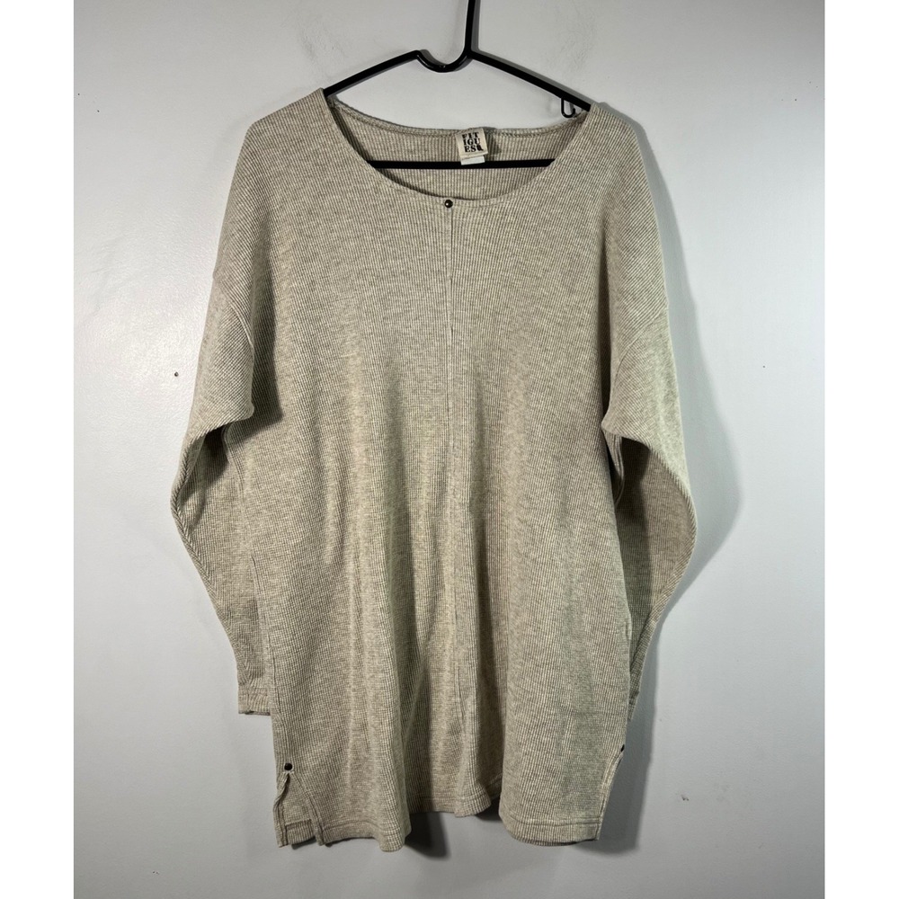 Fitigues Oatmeal Waffle Knit Thermal Tunic‎ Top Large Long Sleeve Cotton USA